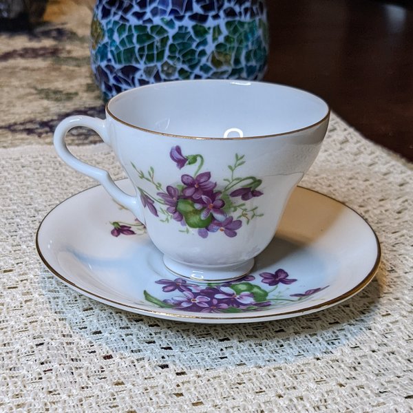 Vintage Bone China February Violet Tea Cup and Saucer