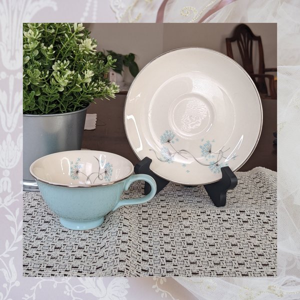 Vintage 1958 Taylor Smith Blue Dandelion Cup and Saucer Set