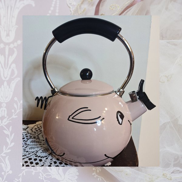 Vintage Kamenstein Pink Pig Whistling Teapot Enamel Whimsical Tea Kettle