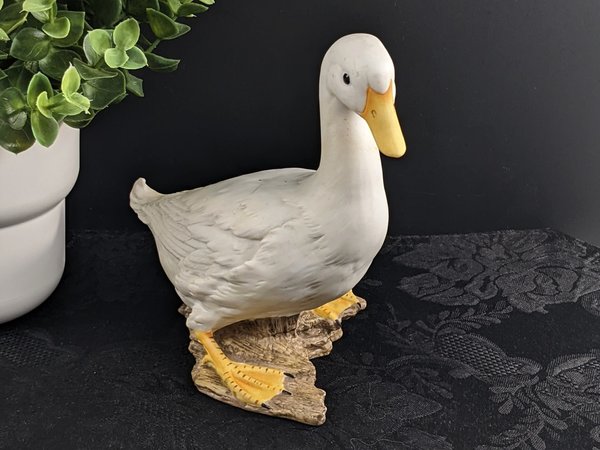 Vintage Porcelain Goose Statue, Decorated by Hand