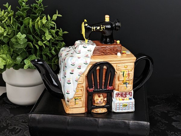 Vintage Sewing Machine Porcelain Teapot, Made for General Mills