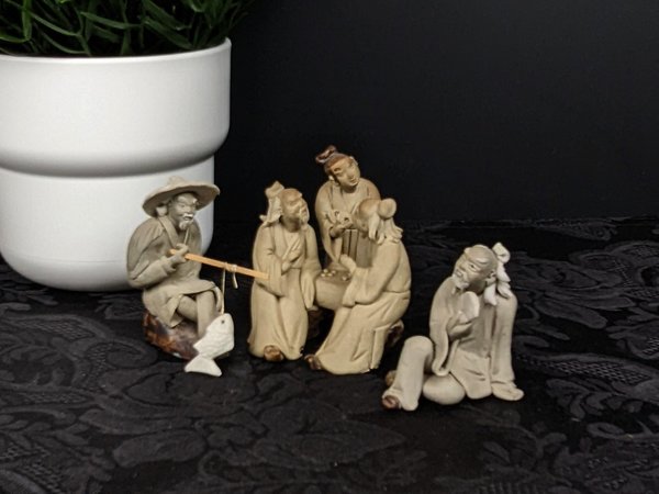 Set of 3 Vintage Chinese Mudman Clay Figurines