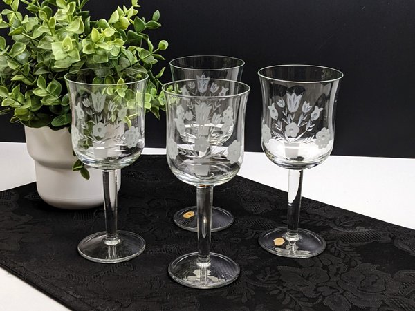 Set of 4 Vintage Etched Wine Glasses Made in Holland