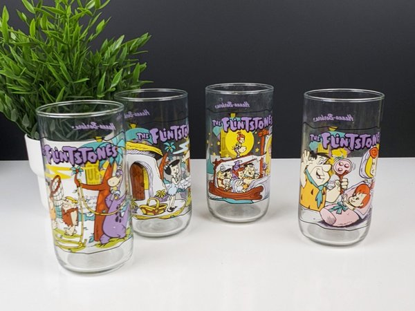 Set of 4 Hardees Flintstones Glasses, The First 30 Years