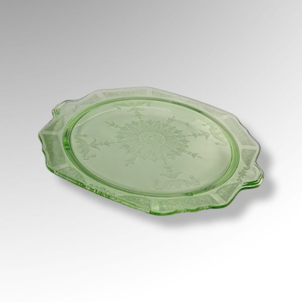 1930s Anchor Hocking Princess Uranium 11" Green Cake Stand, Depression Glass