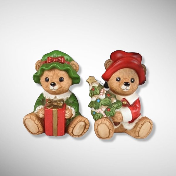 Pair of Vintage Homco Christmas Bear Figurines 5175