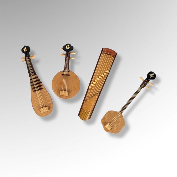 Set of 4 Vintage Mini Wood Instrument Figures