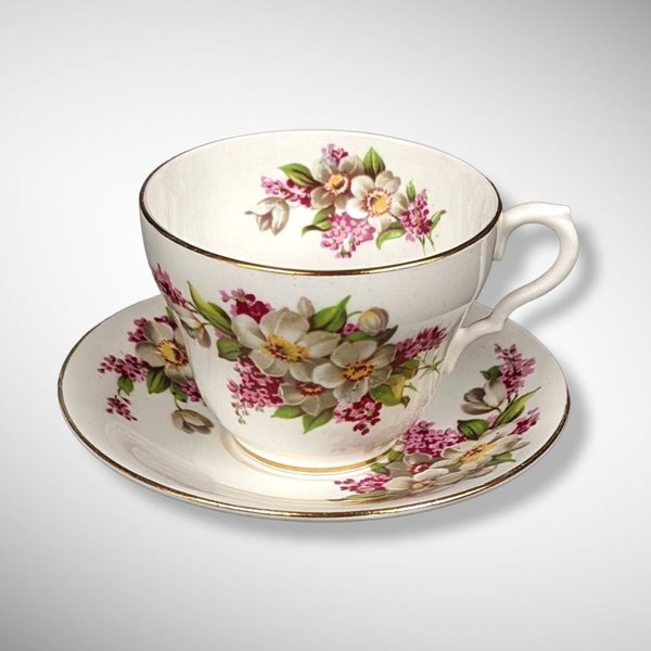 Vintage Clarence Magnolia Bone China Tea Cup and Saucer Set
