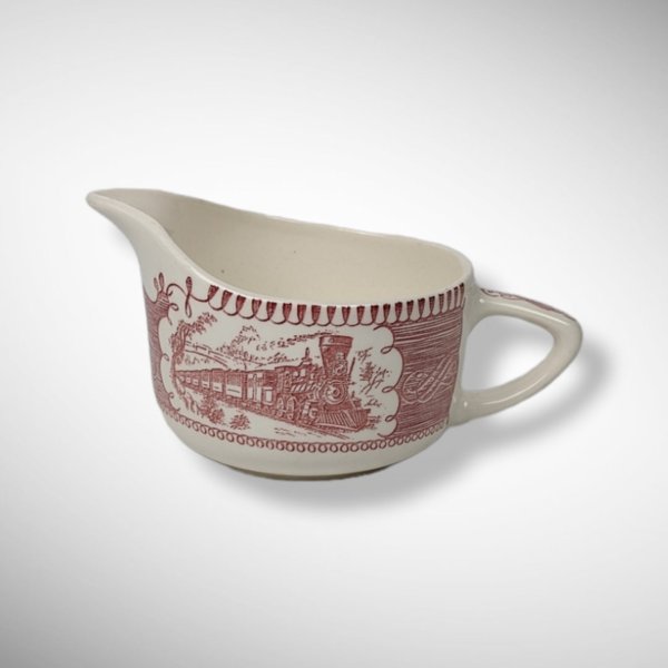 Currier and Ives Pink and White Creamer