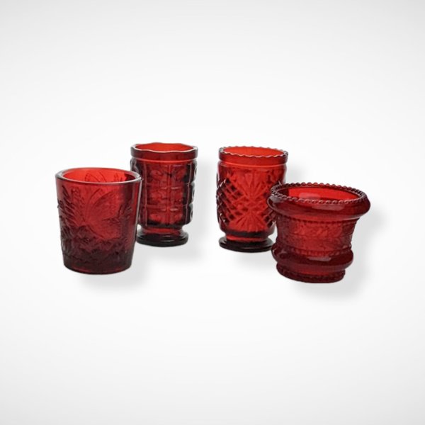 Set of 4 Ruby Red Vintage Candle Holder/Toothpick Holders