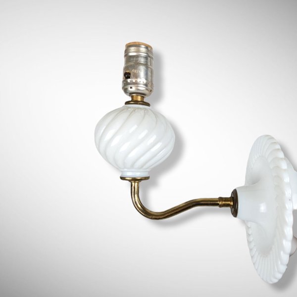 Vintage Swirl Milk Glass Electric Sconce