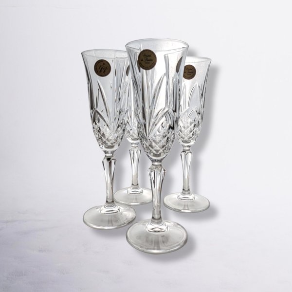 Set of 4 Salzburg Cristal de Flandre Fluted Champagne Glasses