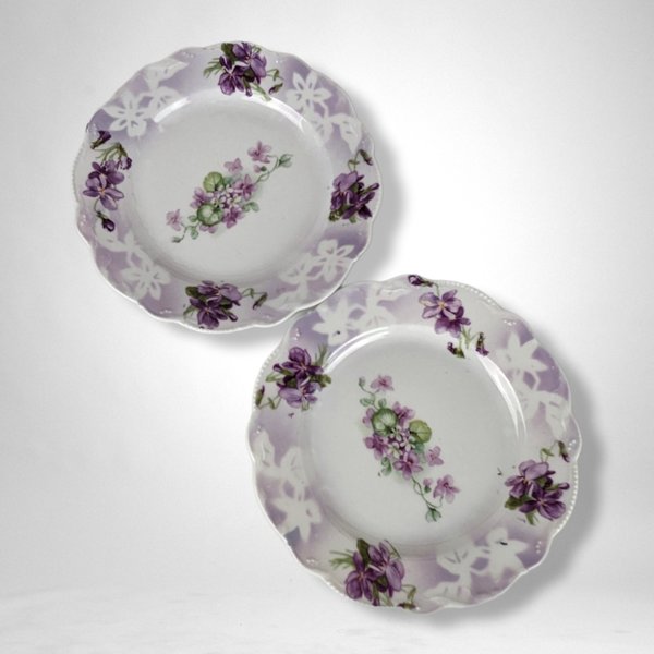 Pair of Schoenberg Germany Purple Floral Plates