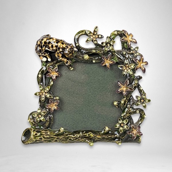 Metal Picture Frame with Austrian Crystal and Enamel Leopard