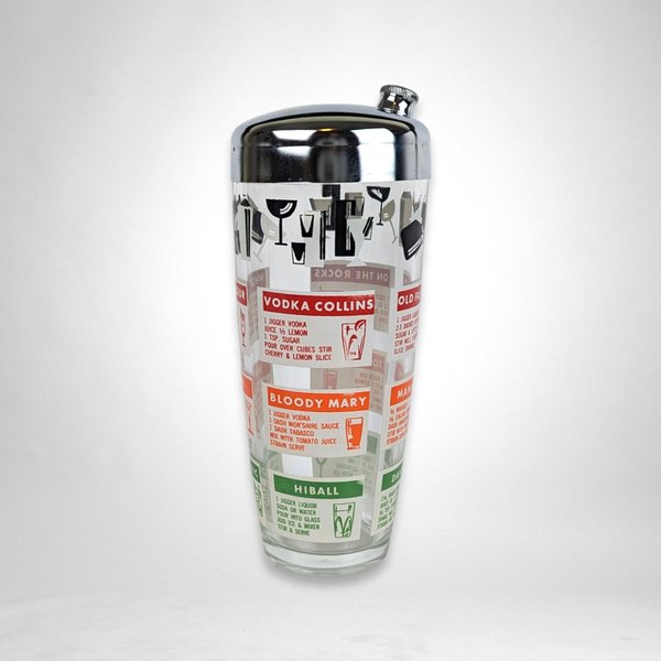 Vintage Glass Drink Shaker with Recipes