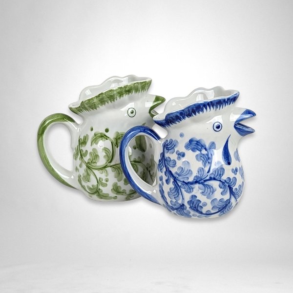 Pair of Vintage Blue and Green Chicken Creamers