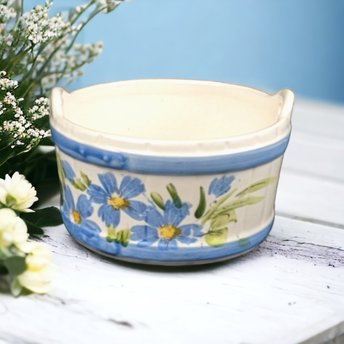 Vintage FTDA Wiess Hand-Painted Blue Floral Planter 