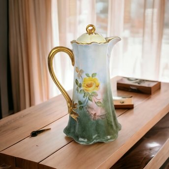 Vintage Ceramic Floral Chocolate Pot with Lid