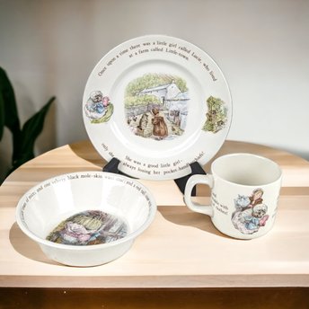 Wedgwood Beatrix Potter Nursery Set 1970s, Mug (Crazed), Plate, Bowl
