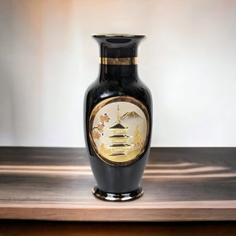 The Art of Chokin 8" Black Ceramic Vase