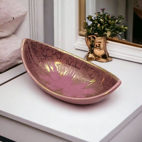 Mid Century Modern Pink and Gold Bowl Made in Germany