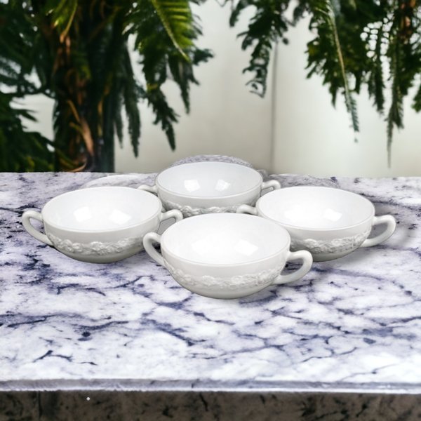 Set of 4 Anchor Hocking Vitrock Glass Cream Soup Bowl, Depression Glass