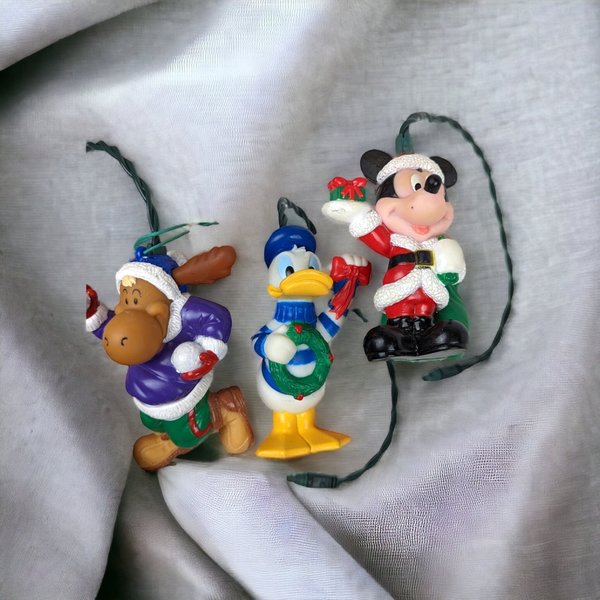 Set of 3 Light Up Ornaments, Mickey Mouse, Donald Duck and Moose