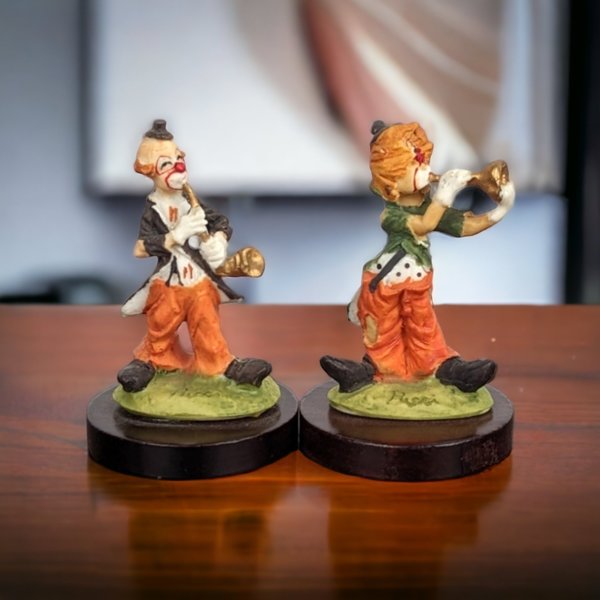 Set of 2 1980s Arnart Pucci Resin Clown Figurines - Nostalgic Collectibles