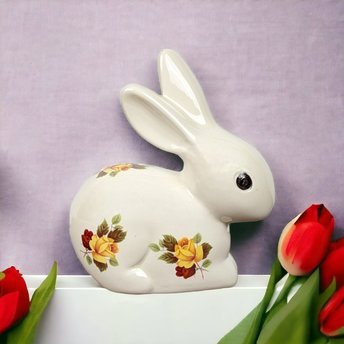 Vintage Bunny Shaped Cotton Ball Dispenser with Floral Motif