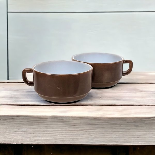 Pair of Anchor Hocking Fire King Brownstone Soup Mug Pair