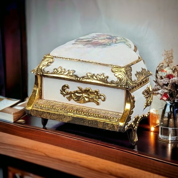 Vintage Enamel and Porcelain Piano Music Box