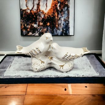 Vintage Cream and Gold Porcelain Bird Planter