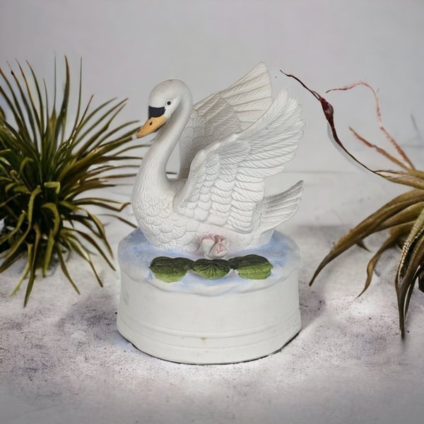 Enchanting Vintage Swan Lake Ceramic Music Box