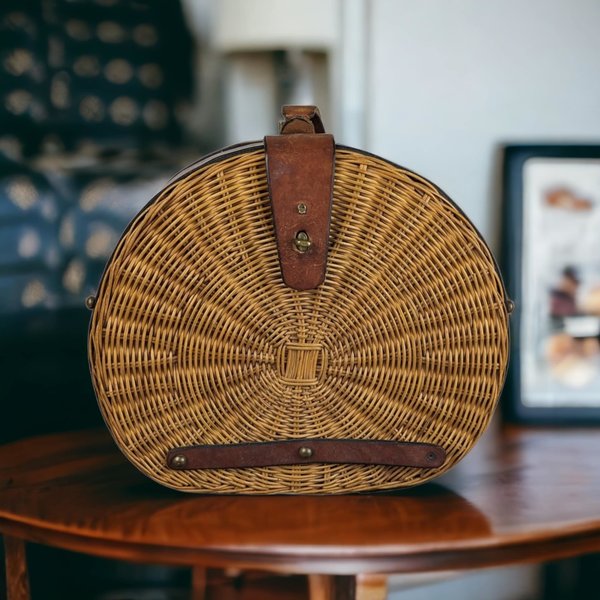 Chic 1960s Aigner Round Wicker Purse: Vintage Style Icon