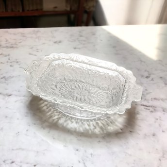 Vintage Indiana Glass Pineapple & Floral Oval Serving Bowl (10")