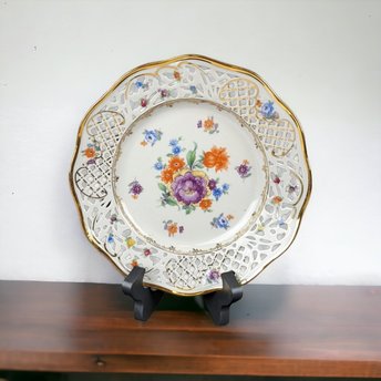 Vintage Gold Rim Floral Bavarian Plate