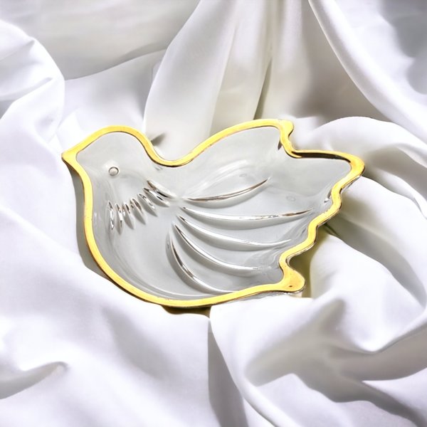 Mikasa Gold Rimmed Glass Dove Dish