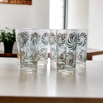Set of 6 Vintage Glass Tumblers with Pinwheel Design