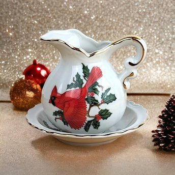 Elegant Vintage Lefton Cardinal Mini Pitcher and Bowl Set - Timeless Charm