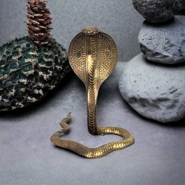 Brass Cobra Figurine Made in India: Exotic Home Decor Accent