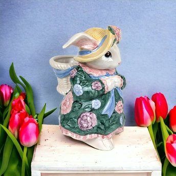 1991 Fitz and Floyd Bloomers Bunny Bud Vase: Vintage Easter Decor