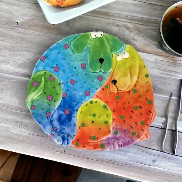 Charming Floppy Dog Ceramic Plate: Whimsical and Colorful Canine Delight