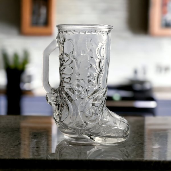 Vintage Clear Glass Cowboy Boot-Shaped Glass/Stein - Western-Themed Drinkware