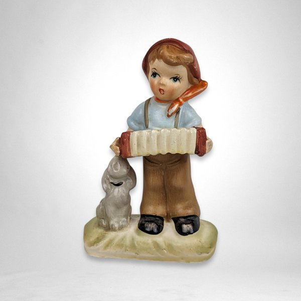 Vintage Enesco Boy Playing Accordion Ceramic Figurine - Musical Nostalgia