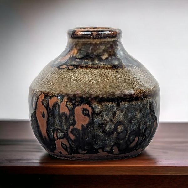Brown Artisan Made and Signed Small Pottery Vase - Handcrafted Ceramic Décor