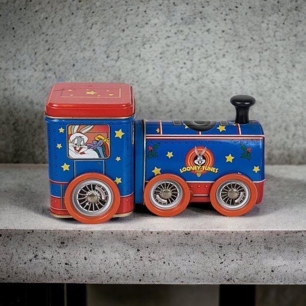 1999 Looney Tunes Train Metal Tin - Collectible Cartoon Tin Container