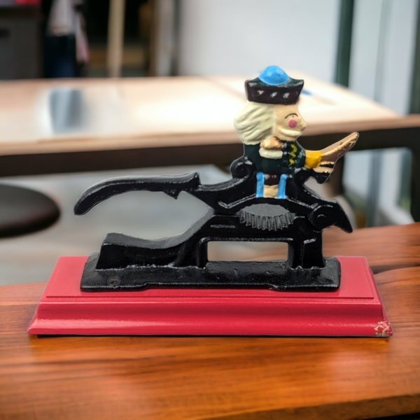 Vintage Cast Iron Nutcracker on Wood Base: Classic Nut Cracking Tool