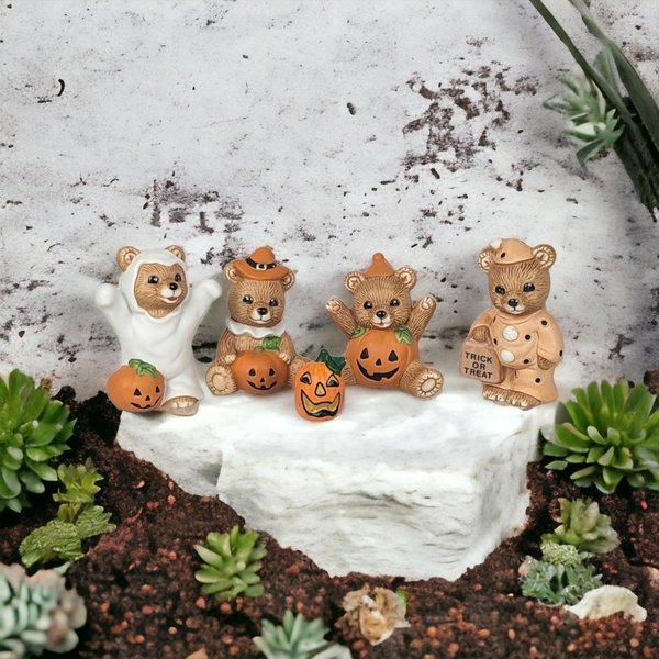 Set of 4 Homco Halloween Bears 5311 - Spooky Bear Ensemble for Halloween Fun