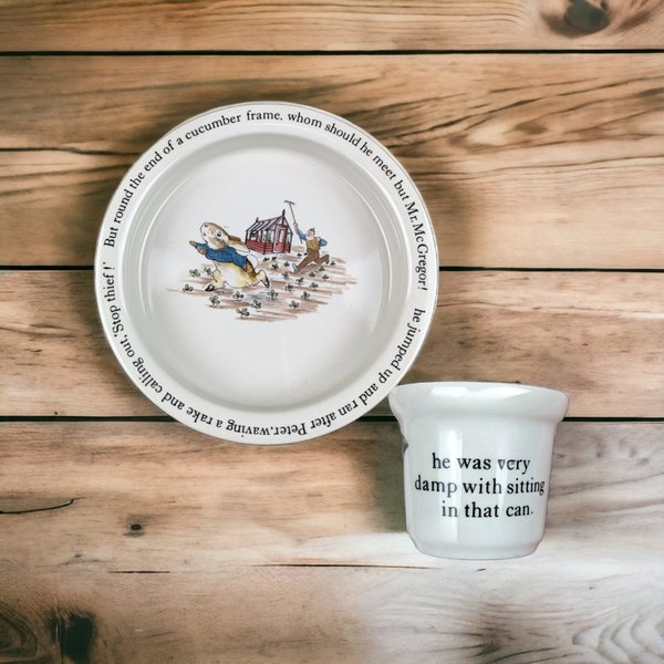 Charming Wedgwood Beatrix Potter Peter Rabbit Bowl and Egg Cup Set