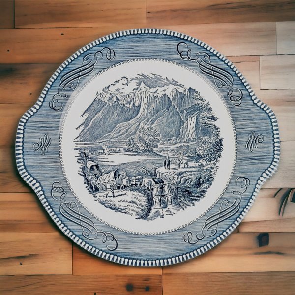 Royal China Currier and Ives Cake Plate: Vintage Tableware